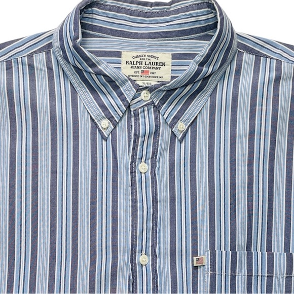 RALPH LAUREN Mens XL Shirt Blue Striped Relaxed X Large Long Sleeve Button Up - Picture 3 of 8